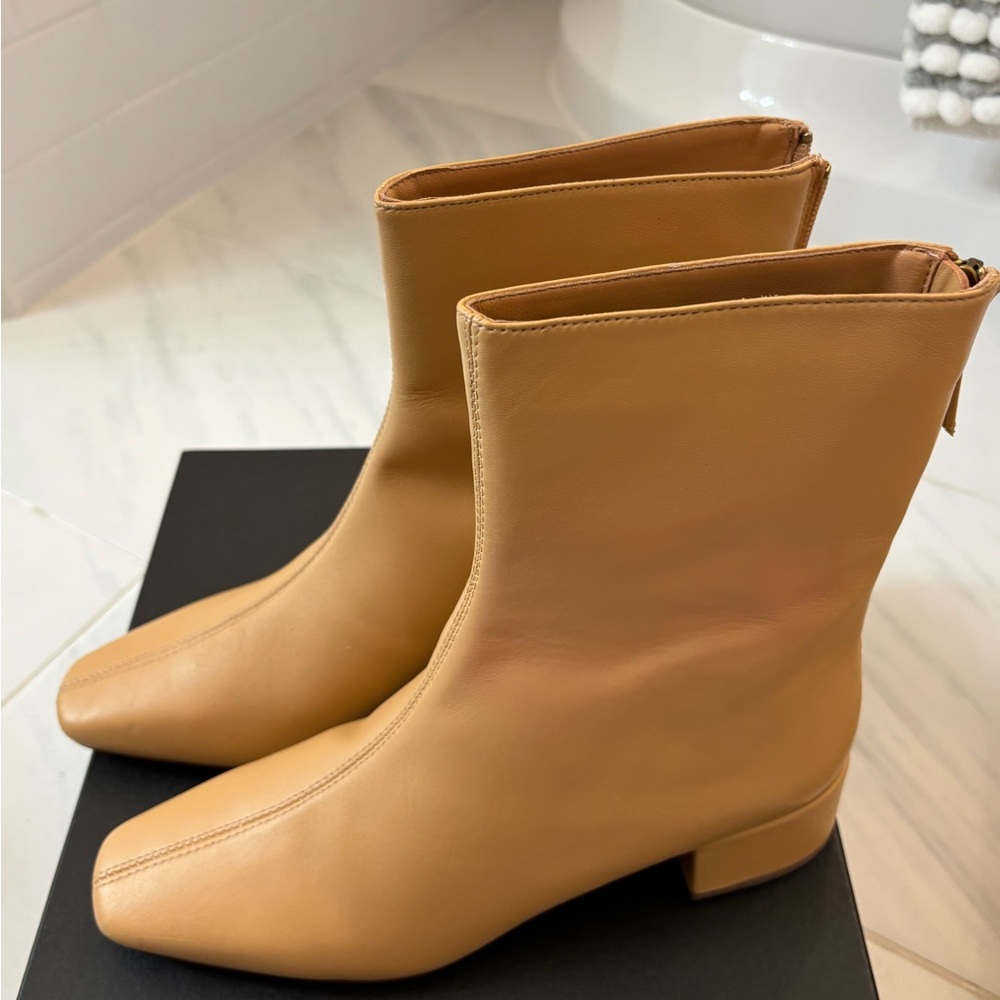 J. Crew Tan Ankle Boots with Square Toe and Block Heel